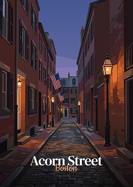 Acorn Street, Boston Illustration