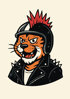 Punk Tiger Biker Cartoon Illustration