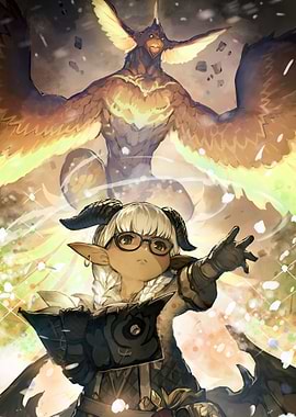 Fantasy Character with Bird-like Guardian