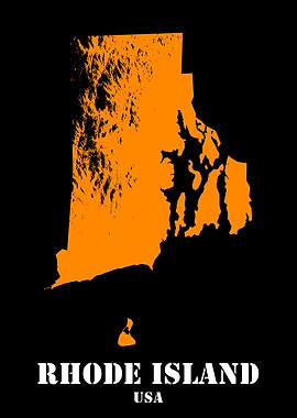 Rhode Island USA State Minimalist Black Orange Topographic Contour Map featuring terrain in orange color