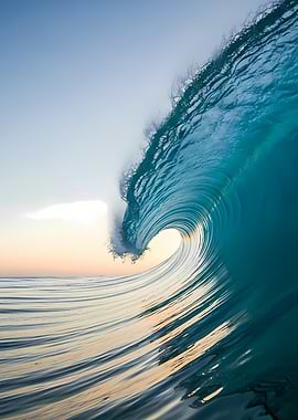 Turquoise Ocean Wave at Sunset