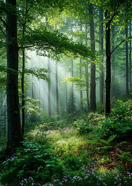 Sunlit Spring Forest Scene