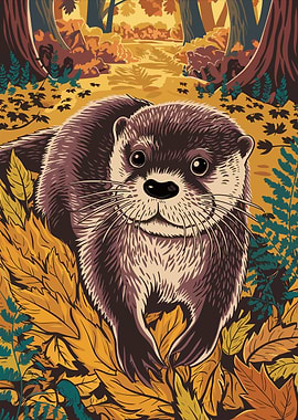 Otter in Autumn Forest