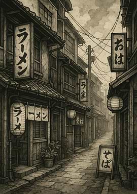 Japanese Alleyway with Ramen Shops