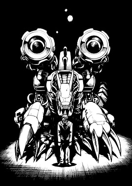 Monster Robot and Man Illustration