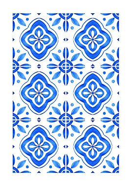 Blue and White Floral Tile Pattern