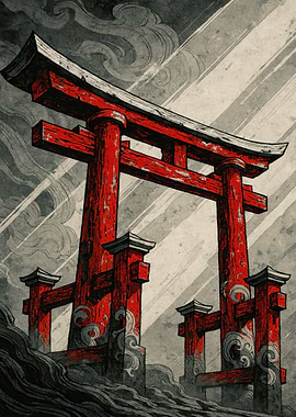 Red Torii Gate Digital Art