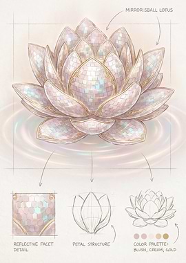 Mirror Sball Lotus Flower Illustration