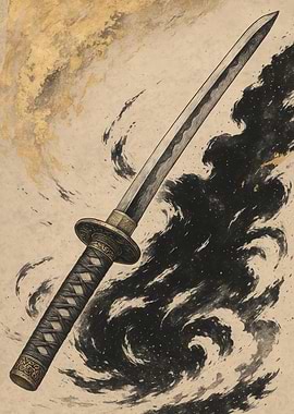 Katana Sword with Smoke and Gold