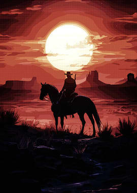 Cowboy Silhouette Sunset
