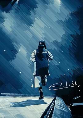 Billie Eilish Running in Blue