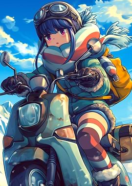 Anime Girl on Scooter in Winter