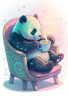 Panda Relaxing with Tea