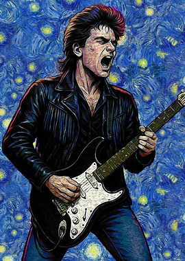 Rockstar Guitarist in Starry Night Style