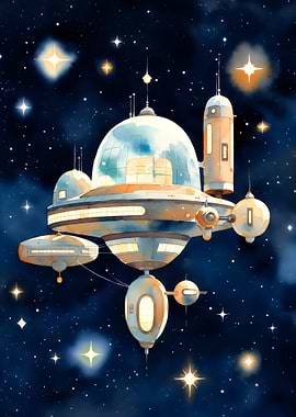 Space Station in Starry Sky