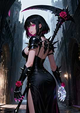 Girl with Armored dress and Scythe in Castle