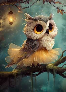 Cute Owl in Tutu on Branch
