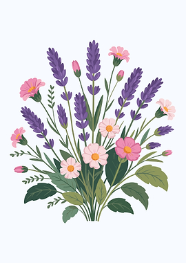 Floral Bouquet with Lavender and Daisies - pink roses purple flowers cute colorful blossoms