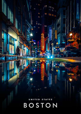 Boston at Night Reflection