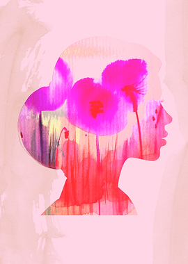 Floral Woman Silhouette Watercolor Art