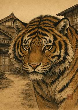 Tiger Portrait in Japanese Setting