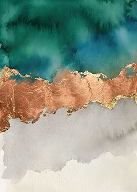 Abstract Watercolor with Gold and Copper