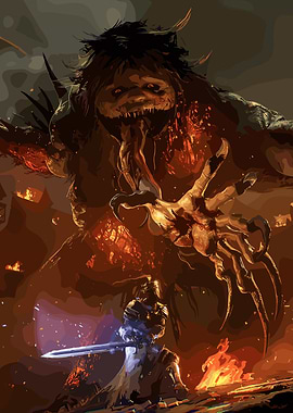 Knight facing a monstrous creature