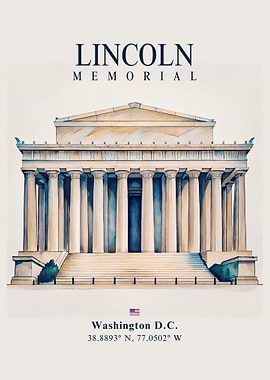 Lincoln Memorial Watercolor Illustration