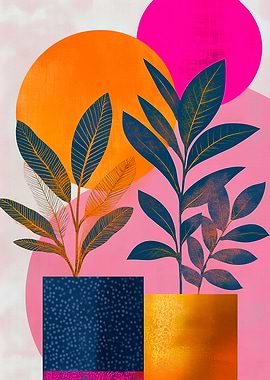 Abstract Plants with Colorful Background
