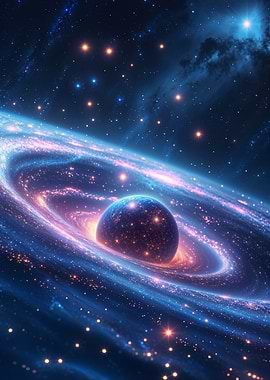 Cosmic Galaxy with Planet and Stars