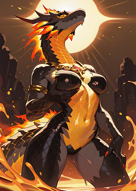 Dragon Anthro with Fiery Accents