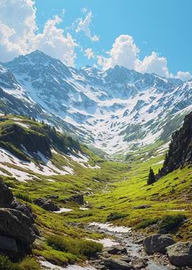 Snowy Spring Mountain Valley