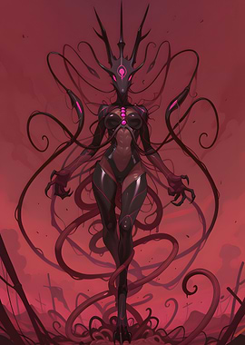 Dark Alien Entity in Red Landscape