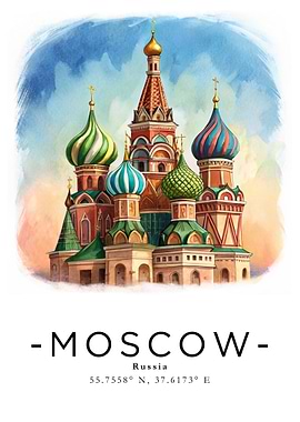 Moscow, Russia - Watercolor Landmark