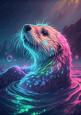 Neon Otter in Water