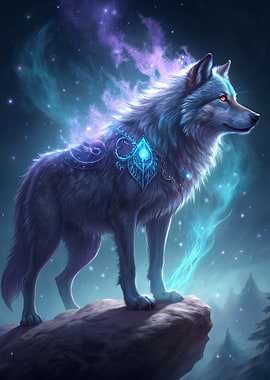 Mystical Wolf on a Cliff