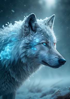 Mystical Wolf with Blue Energy