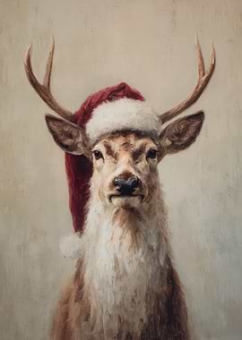 Deer with Santa Hat Painting
