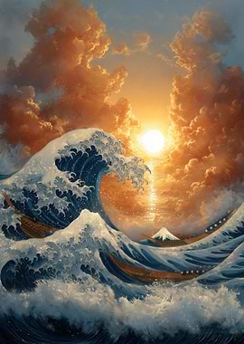 Great Kanagawa Wave at Sunset