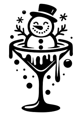 Snowman Martini Glass Black and White