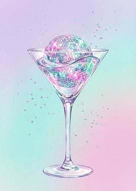 Disco Ball Martini Watercolor