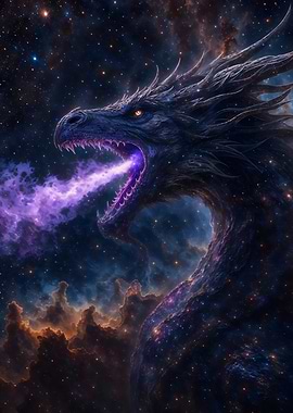 Cosmic Dragon Breathing Purple Fire