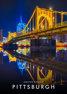 Pittsburgh Bridge at Night Reflection