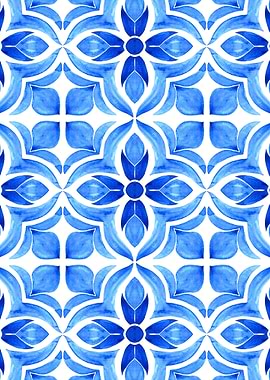 Blue Watercolor Floral Pattern
