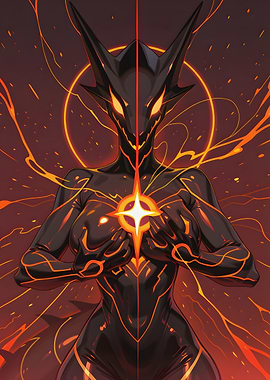 Fiery Demon Woman with Glowing Core