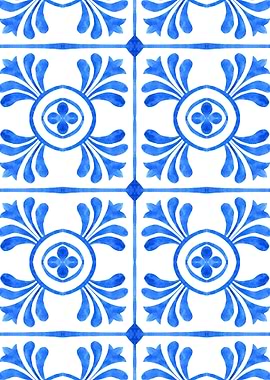 Blue Floral Tile Pattern
