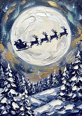 Santa's Sleigh Over Snowy Forest Painting