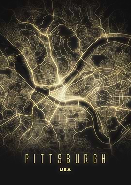 Pittsburgh, USA - Radiant City Map Poster, Modern Street Wall Art