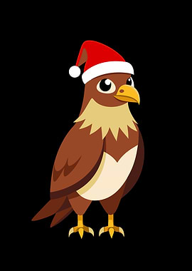 Cartoon Hawk with Santa Hat