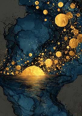 Abstract Blue and Gold Landscape Art